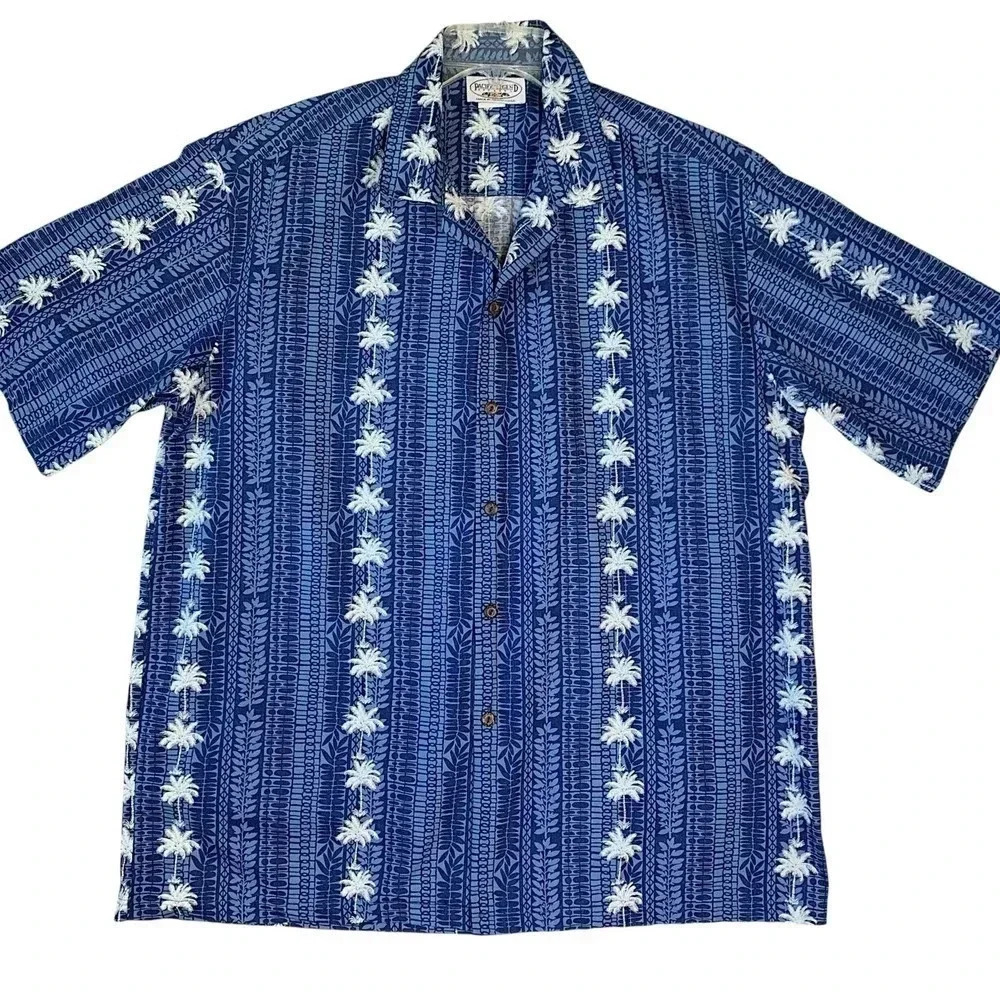 Pacific Legend Hawaiian Short Sleeve Button Down Shirt XL Blue White Palm Trees